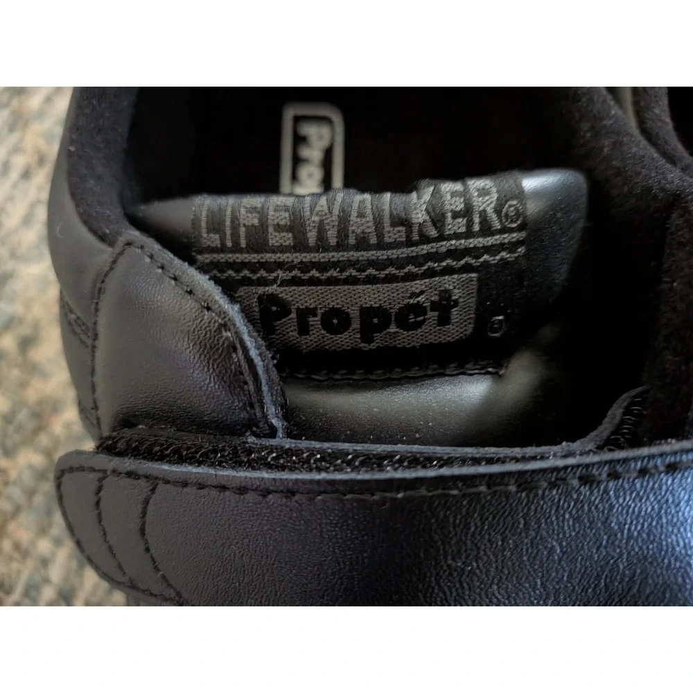 Propet LifeWalker Mens 13 XX 5E Black Leather Walking Shoes M3705 Strap Sneakers